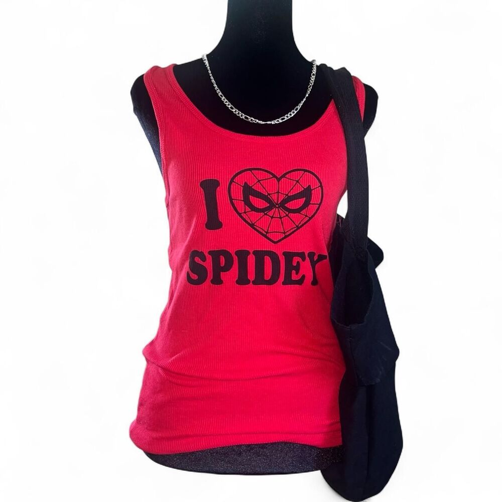 Marvel Women's Red and Black "I Love Spidey" Tank SZ L NWT